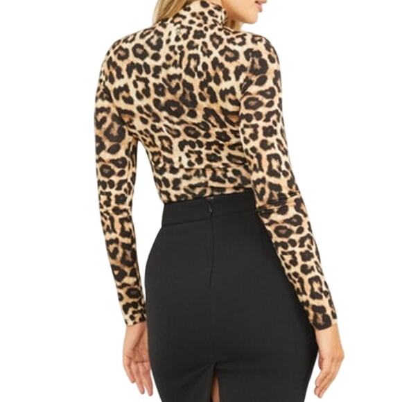 Guess Tops - GUESS Marciano Women's Leopard Print Long Sleeve "Giselle" Top in Black & Brown